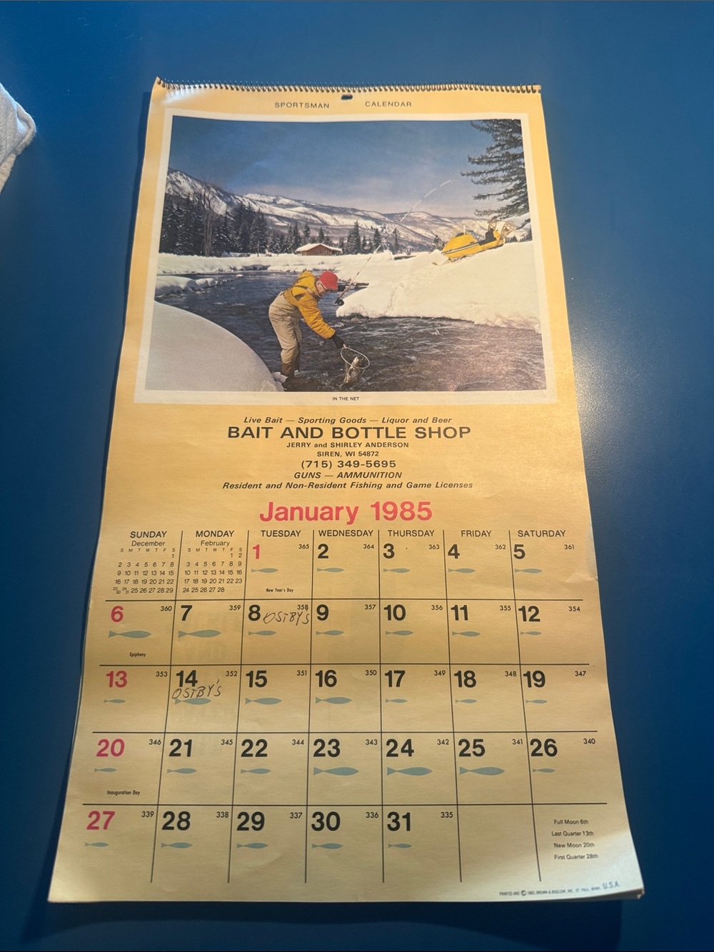 Vintage - January 1985 to December 1985  Bait & Bottle Shop calendar